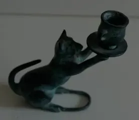 Katten kandelaars / kat met kop & soucer - Brons
