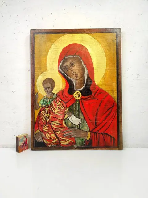 Icoon, Maria, Madonna met kindje Jezus, Italia. - Hout