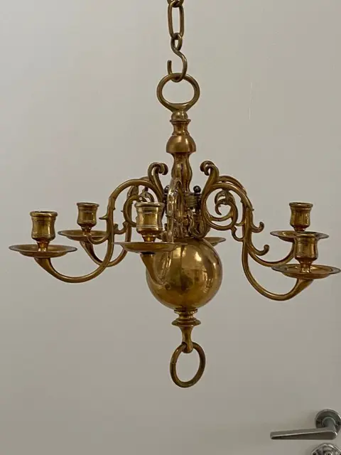 Zeer zware antieke messing kaarsen kroonluchter met 6 armen - Messing