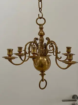 Zeer zware antieke messing kaarsen kroonluchter met 6 armen - Messing