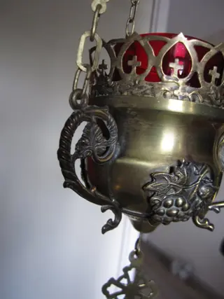 Oude bronzen abdij-godslamp - Brons