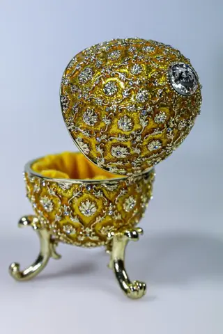 Faberge style egg with music box music box carillon Baroque flowers - Gold plated tin crystals