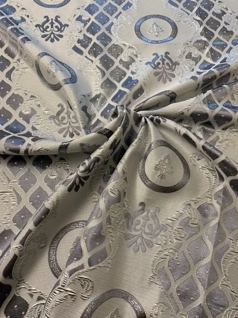 2 x 270 x 140 cm san leucio barok zilver en grijze damaststof (2) - Hars/polyester, Zijde - Eind 20e eeuw