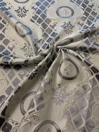 2 x 270 x 140 cm san leucio barok zilver en grijze damaststof (2) - Hars/polyester, Zijde - Eind 20e eeuw