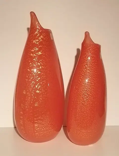 Germano Padoan - Gränna - 2 rode vazen met bladgoud - Kristal, Loodkristal