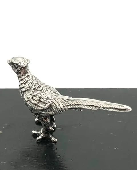 No reserve-C Bos en Zoon B.V. Amsterdam - Handgemaakte massieve 1e gehalte zilveren miniatuur Fazant - .925 zilver