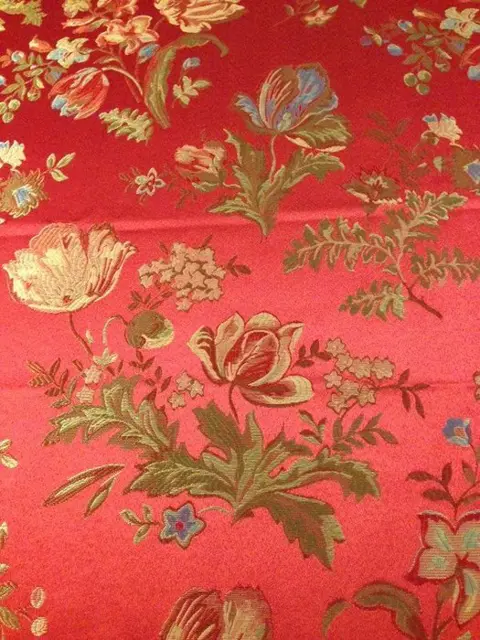 600 x 145 cm - kostbare bloemenrode San leucio-damaststof afgewerkt met gouddraad - Hars/polyester, Zijde - Tweede helft 20e eeuw