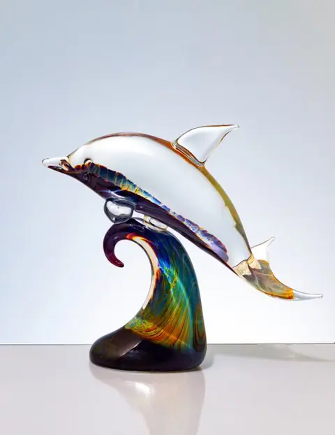 Andrea Tagliapietra - Murano - Dolfijn op golf - Chalcedoon glas