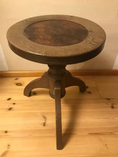 Art Nouveau pianostoel, pianokruk, kruk - Hout (Eik), Leder, Originele staat