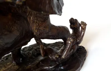 Olifant aangevallen door twee tijgers - Sculptuur - Brons