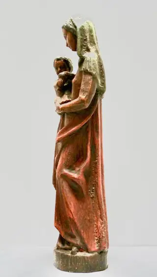 Beeld, Antiek Beeld - Maagd Maria met Kindje Jezus - 48 cm - Hout