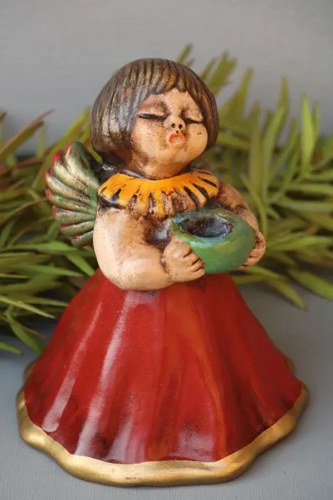 Thun - Thun Bozen - rode Engel met groene schaal - Volkskunst - Aardewerk