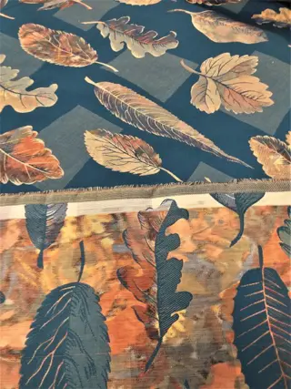 Prachtige "Leaf" zijdemix stof van Luxury Living Group - 650 x 145 cm - Zijde Katoen Viscose - 21e eeuw