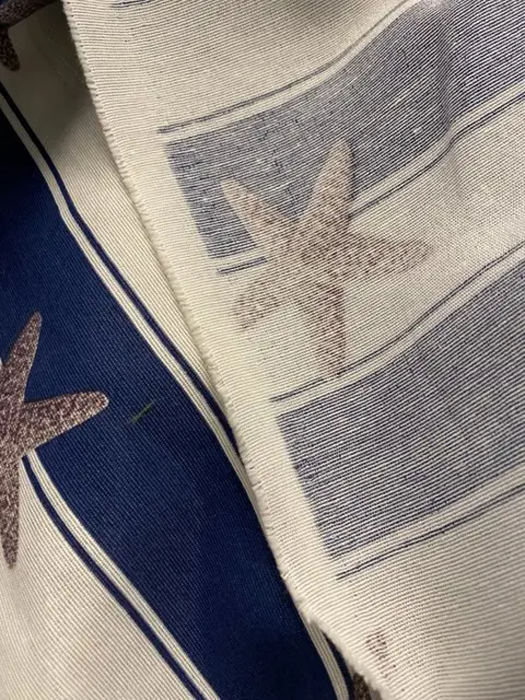 2 x 280 x 150 cm - blauwe kust gestreepte stof met San Leucio zeester (2) - Hars/polyester, Katoen - 21e eeuw