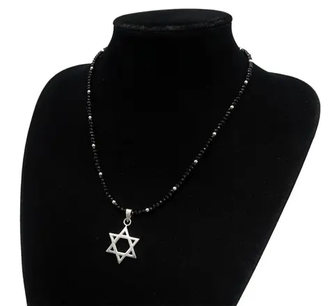 Ketting versierd met het zegel van Salomo (ster van Sion of David) in massief zilver - .925 zilver, Black Spinel - Beschermt tegen demonen