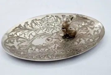 Dienblad met een kat - Verzilverd