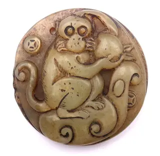 Levensduur Amulet - De aap en de perzik van onsterfelijkheid - Serpentine - levenselixer