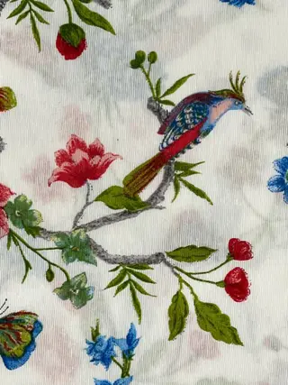 750 x 150 cm prachtige Japanse stof in minimale stijl - turquoise vogels en twijgen - Katoen - 21e eeuw