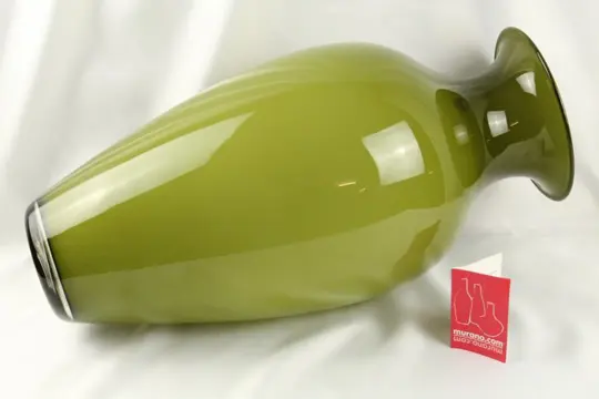 Carlo Nason - Murano.com - Vaas Amphora wit / olijf - Glas