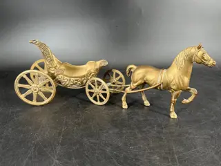 Unieke grote vintage paard en koets - Messing