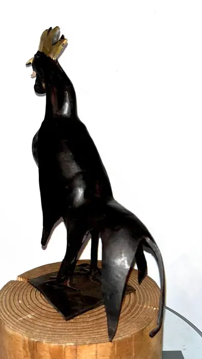 Issouf Derme - Sculptuur voorstellende een haan - 30,5 cm - Afrikaans brons