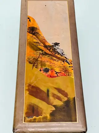 Oude gelakte landschapsdoos - Art Nouveau - Hout