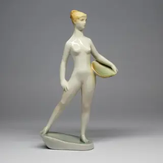 János Török (1932-1996) - Zsolnay - Beeld(je), Vrouw met kom - Porselein