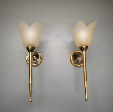 Paar fakkels uit de jaren 50/60 - Goud messing, moiré, gegoten glas