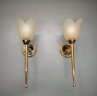 Paar fakkels uit de jaren 50/60 - Goud messing, moiré, gegoten glas