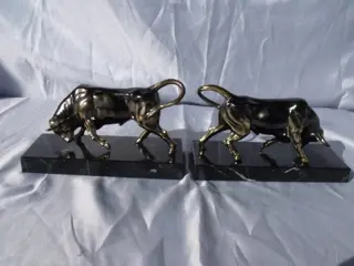 stieren boekensteunen - Art Deco - Marmer, metalen marmer