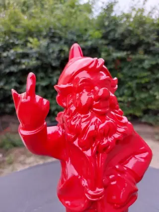 naughty red gnome with middle finger (1) - polyresin
