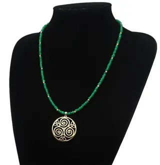 Beschermende ketting - Triskel en triquetra - Energieharmonie - Smaragd - 14K GF Gouden sluiting - Link tussen aarde, hemelse en kosmische krachten