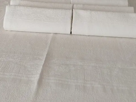 Mooi wit tafelkleed en 12 servetten - 217 x 154 cm (13) - Linnen - Midden 20e eeuw