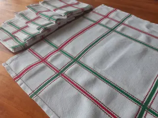 partij servetten met groen/rood patroon (12) - Linnen - Midden 20e eeuw