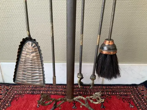 Open haard set (1) - Gepatineerd brons, Koper, Messing