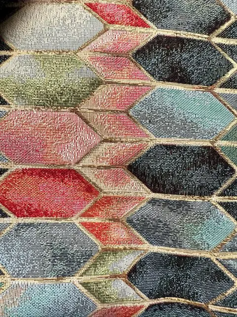 600 x 145 cm - geometrische gobelin damast stof pastel gouden afwerkingen - Katoen - 21e eeuw