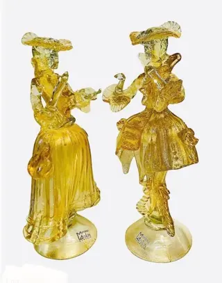 Filippo Maso per Vetromania - Murano design - Paar Goldonische beeldjes met bladgoud (2) - Glas
