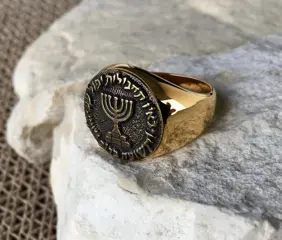 Collection AJS - Schitterende 24-karaats vergulde Israëlische Menorah-ring - 24kt vergulde plaat