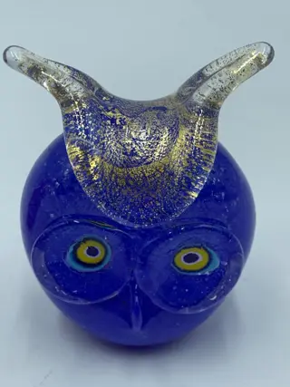 Campanella - Uilenkoppen rood blauw mix 24 karaat bladgoud (2) - Glas