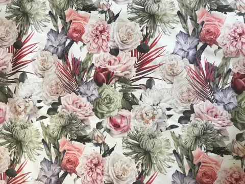 600 x 140 cm - San Leucio stof met tropisch chique rozen bloemenpatroon - Katoen - Eind 20e eeuw