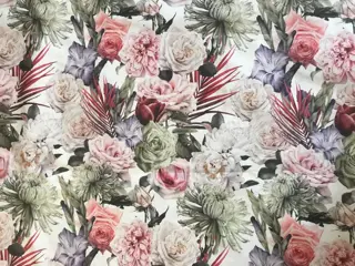 600 x 140 cm - San Leucio stof met tropisch chique rozen bloemenpatroon - Katoen - Eind 20e eeuw