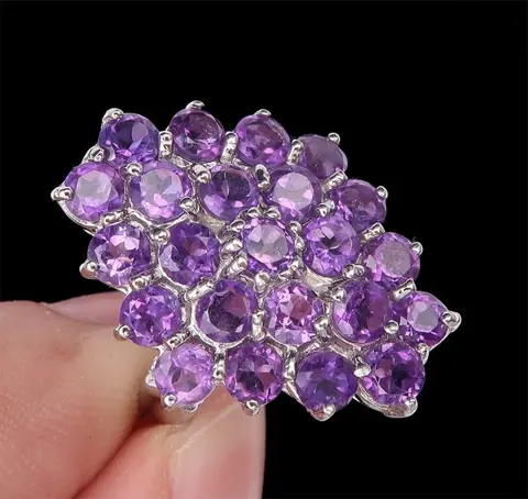 Prachtige grote sierlijke hoogwaardigheidsbekleder geloofsring - .925 zilver, Amethist - Steen van de Druïde