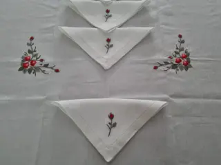 Tafelkleed x 12 Roselin stoomsteekborduurwerk met de hand puur linnen tafelkleed handborduurwerk - Linnen - 21e eeuw