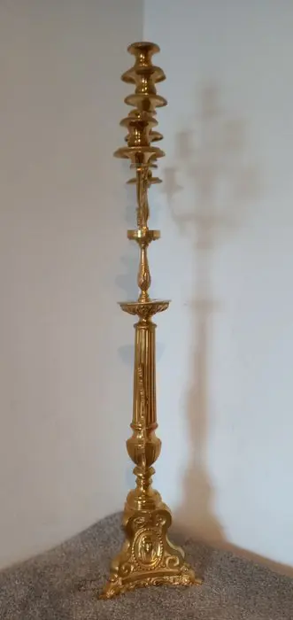 Prachtige antieke grote 5 pits kerkkandelaar - 86 cm (1) - Koper