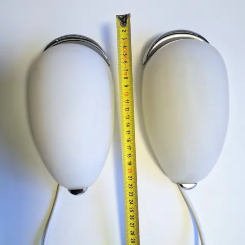 een paar vintage ei wandkandelaars - glas, chroom