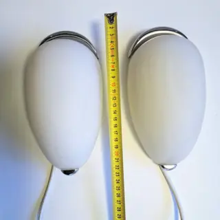 een paar vintage ei wandkandelaars - glas, chroom