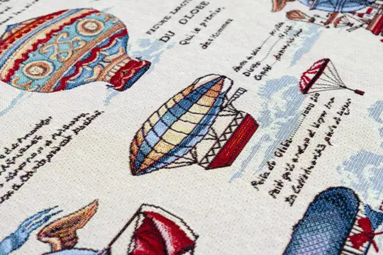 5.00 x 1.40 meter !!! Gobelin-stof in fornasetti-stijl met heteluchtballon - Katoen, katoen mix - Tweede helft 20e eeuw