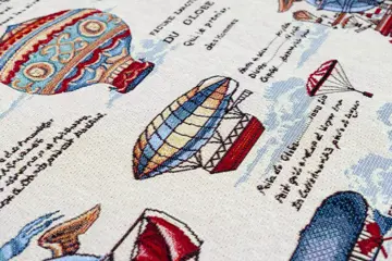 5.00 x 1.40 meter !!! Gobelin-stof in fornasetti-stijl met heteluchtballon - Katoen, katoen mix - Tweede helft 20e eeuw