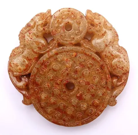 Zeldzame "Dragon's Blood" Prosperity Amulet - Pixius en Ornate Bi Disc - Serpentine - Fortuin, succes en geluk