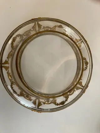 Decoratieve glazen schaal met deksel - Glas, Messing